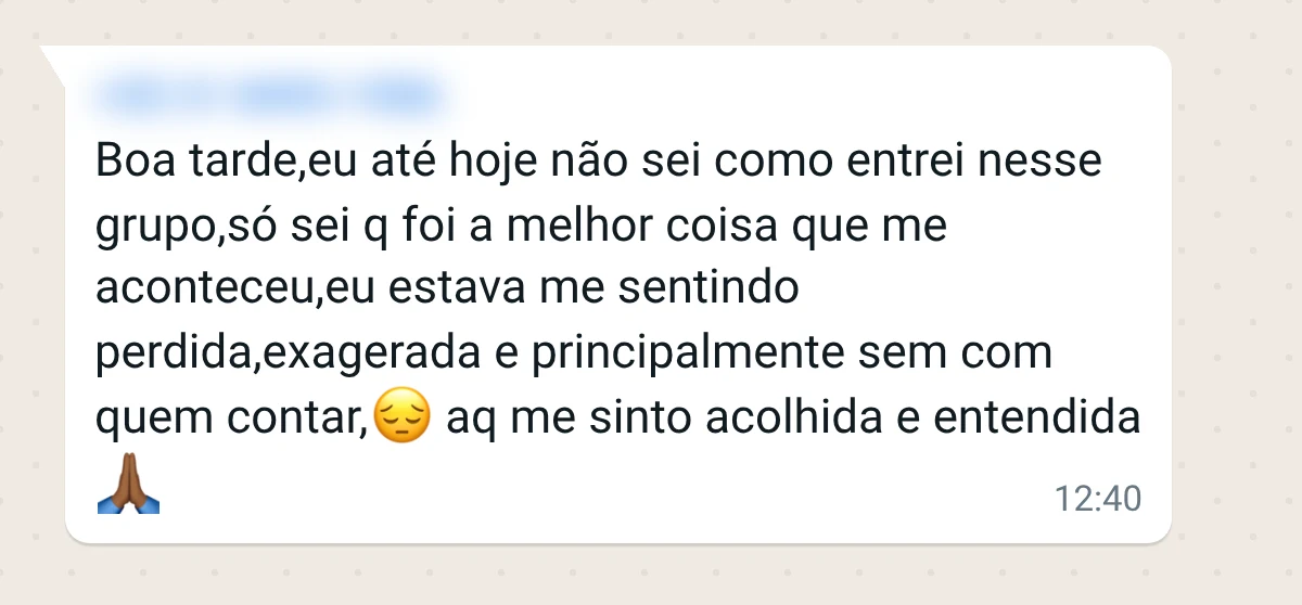 Mensagem de uma integrante do grupo da Menô