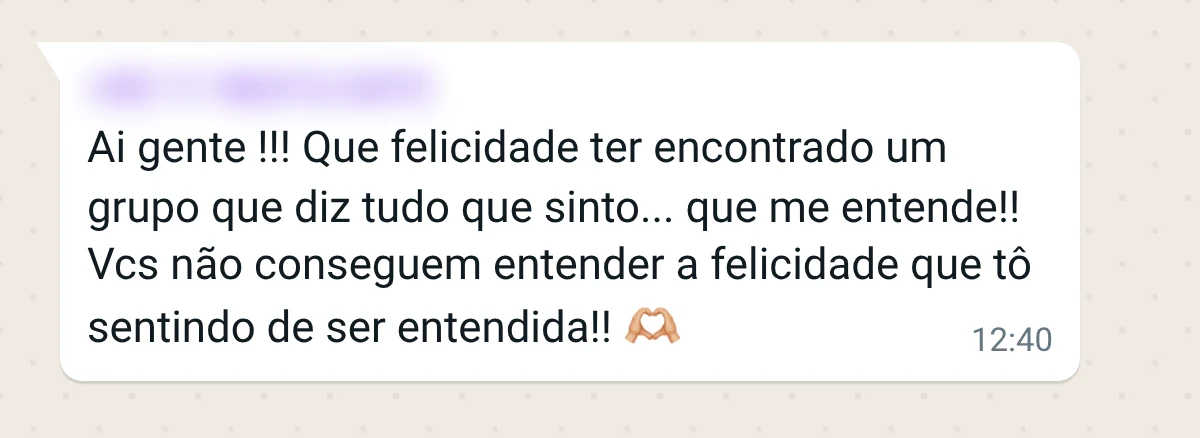 Mensagem de uma integrante do grupo da Menô
