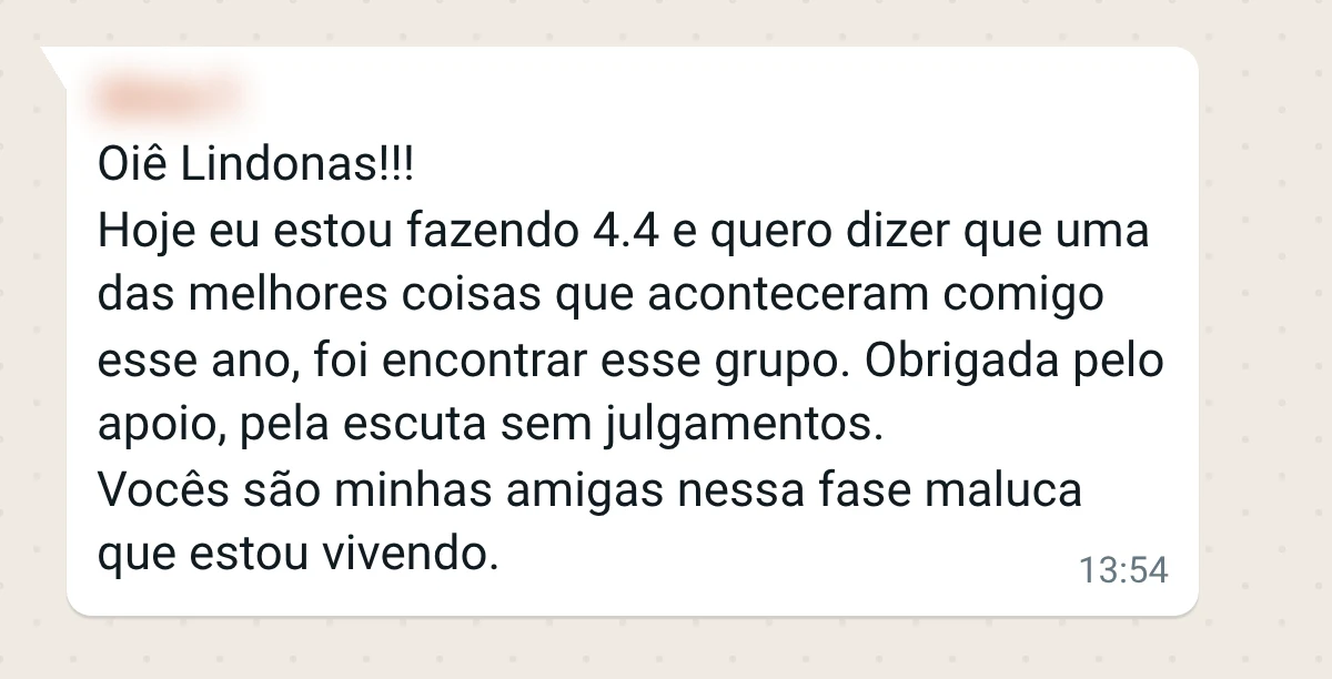 Mensagem de uma integrante do grupo da Menô