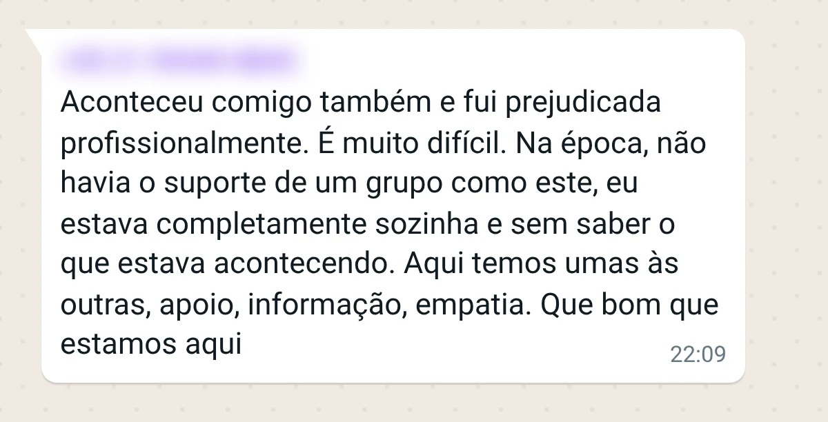 Mensagem de uma integrante do grupo da Menô