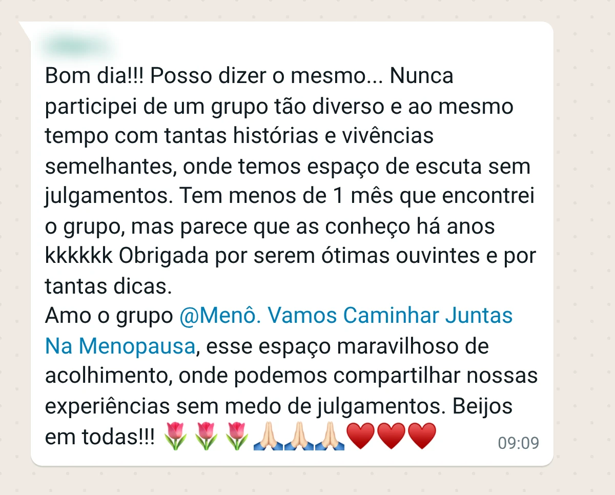 Mensagem de uma integrante do grupo da Menô