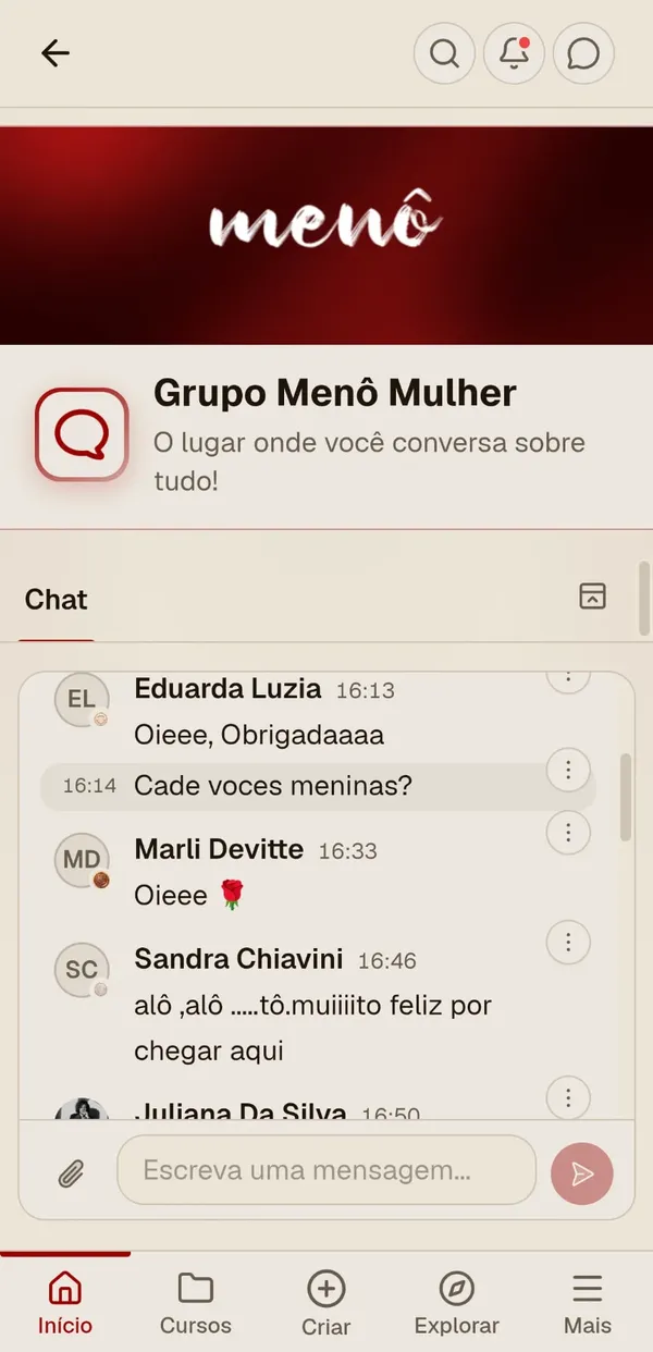 Grupo da comunidade organizado no app Menô